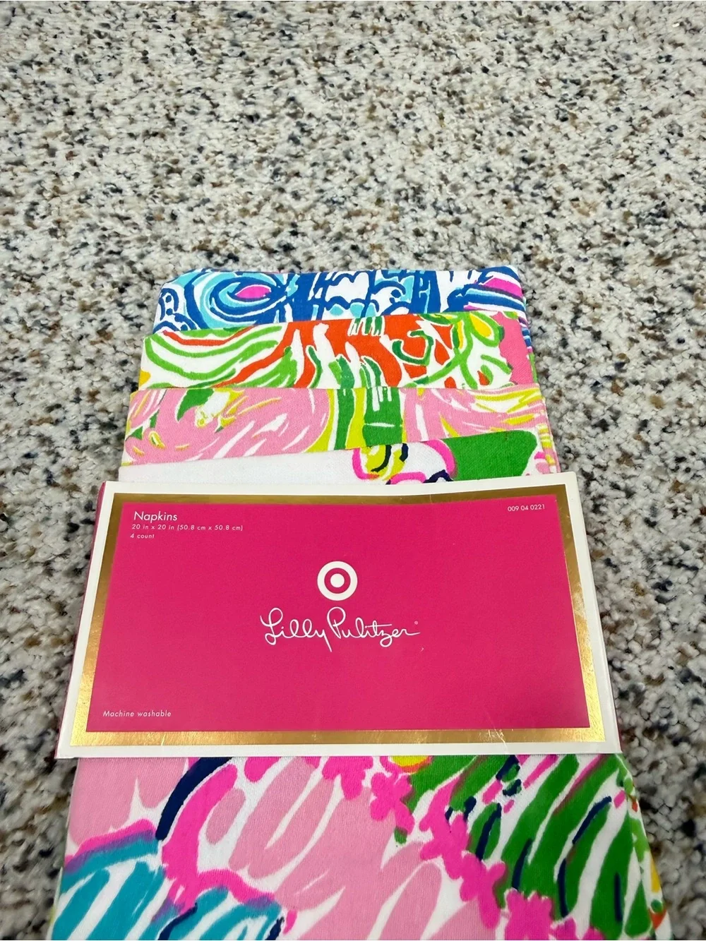 Lilly Pulitzer Napkins 4 Piece Pom Pom Trim Pink Green Blue Cotton Fan Dance